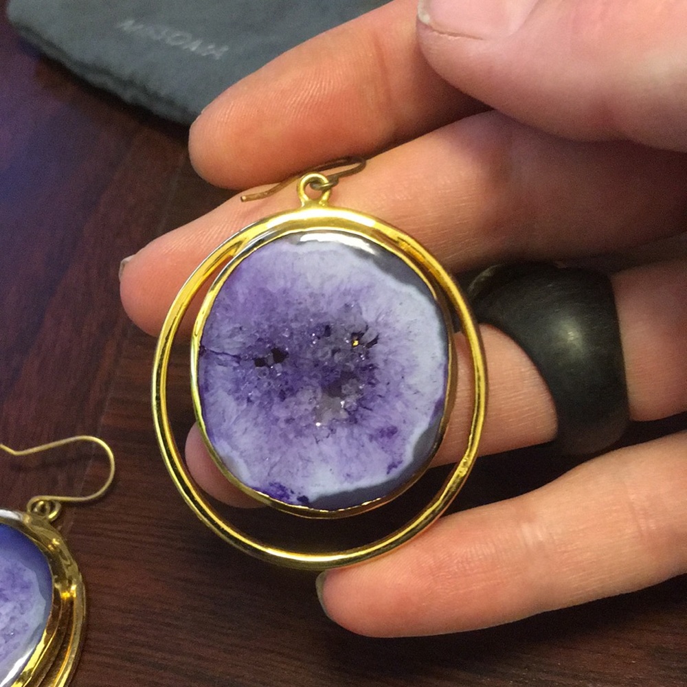 Isharya ebony purple crater druzy ring/earrings - Picture 6 of 6